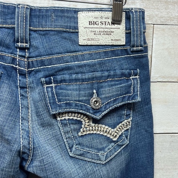 Big Star Rikki Jeans Womens 27 Blue Low Rise‎ Flap Pockets Embroidered Stretch - Picture 5 of 12
